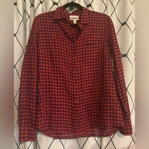 J. Crew Womens Boy Cut Red‎ Blue Plaid Woven Long Sleeve Button Up Shirt Sz 8